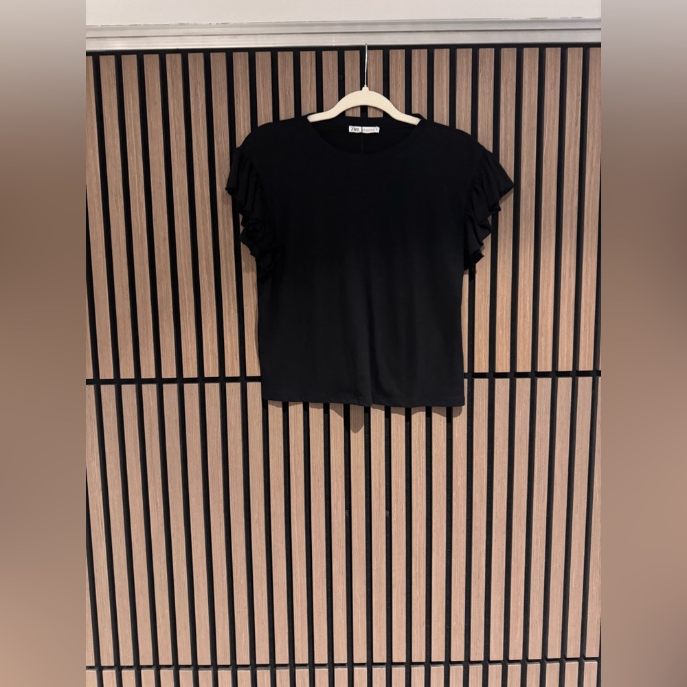 Zara Black Ruffle Sleeve Tee
